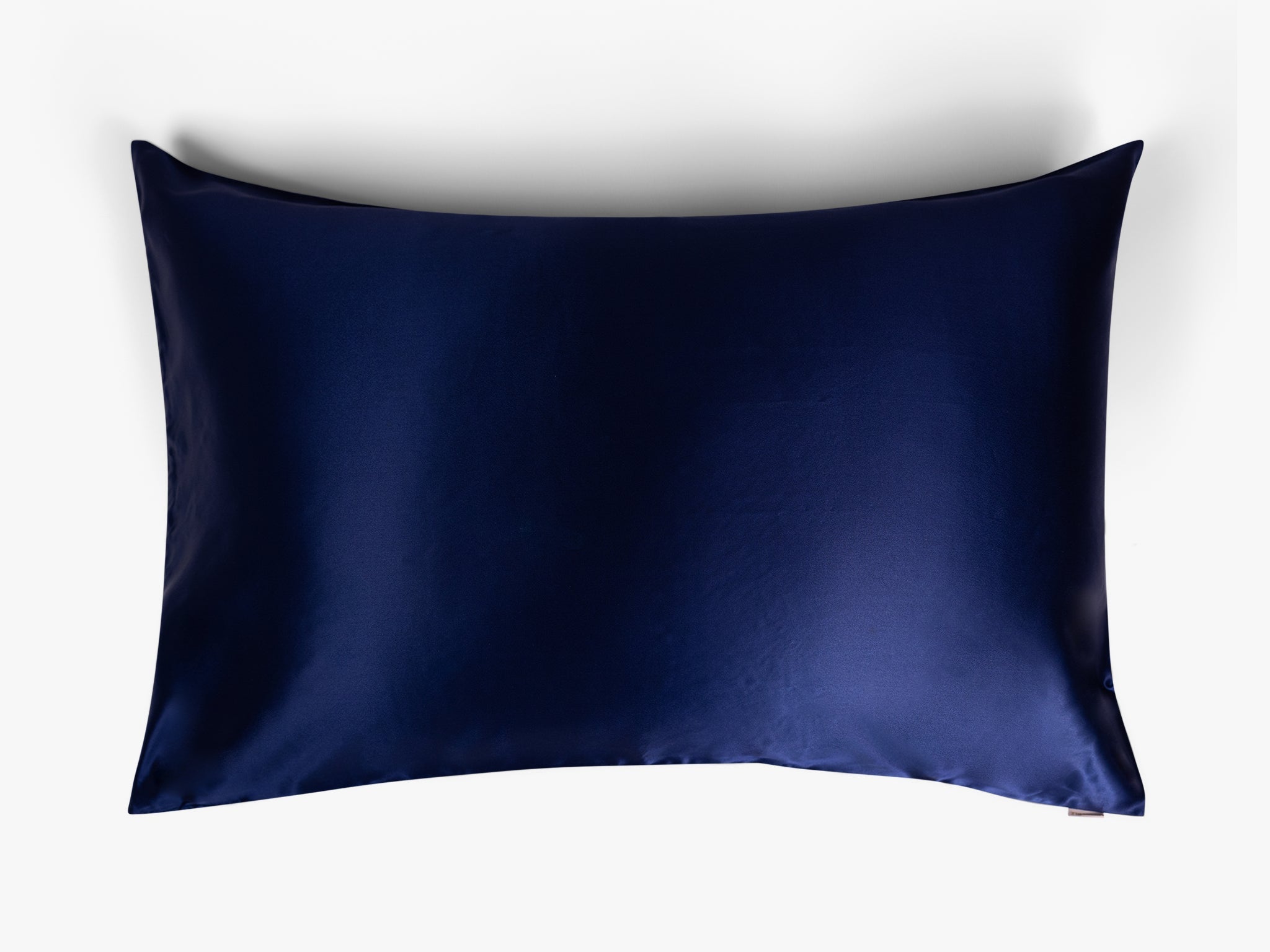 Navy blue mulberry silk pillowcase on white background