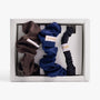 Dark neutral silk scrunchies set in open box top view
