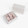 Champagne large silk scrunchie in open gift box with Lunare Home lid
