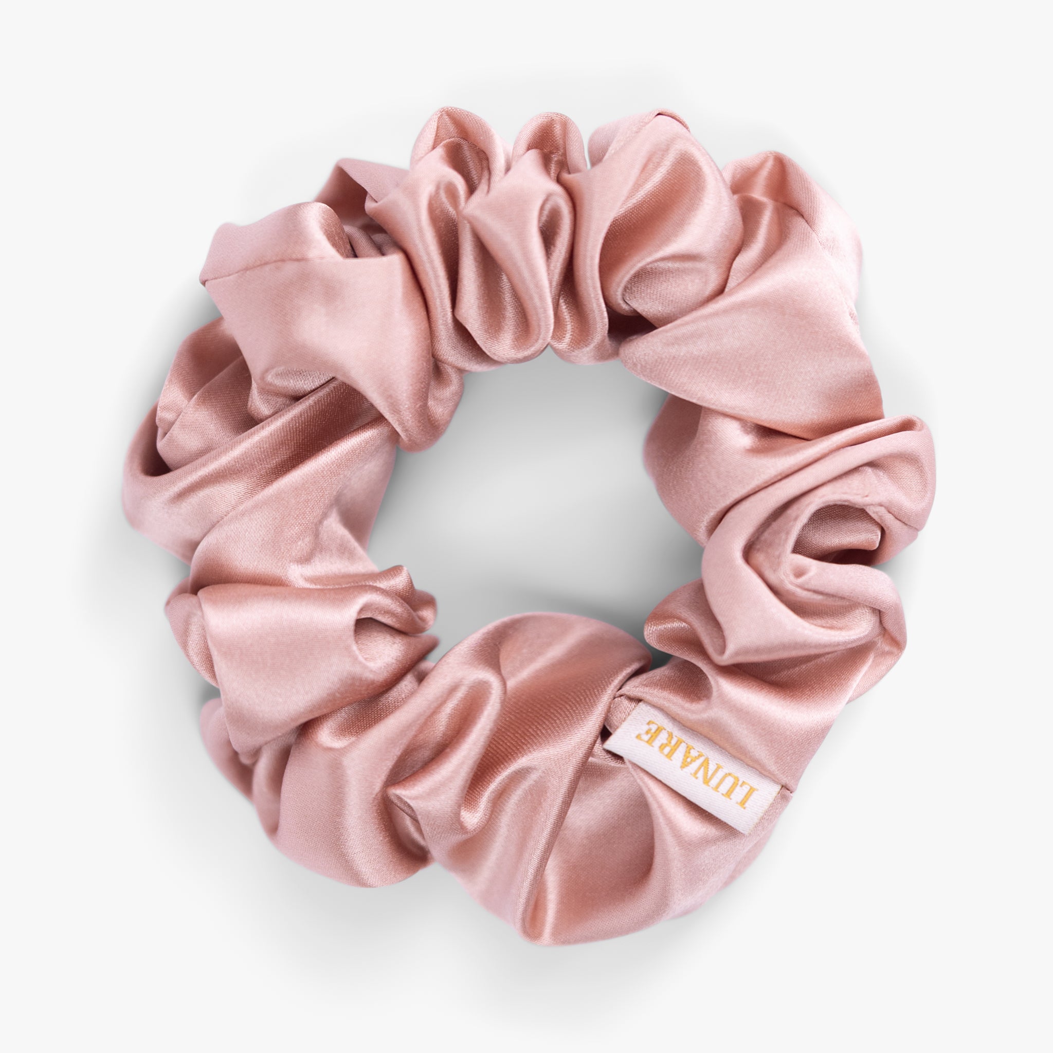 Rose gold large silk scrunchie close-up
