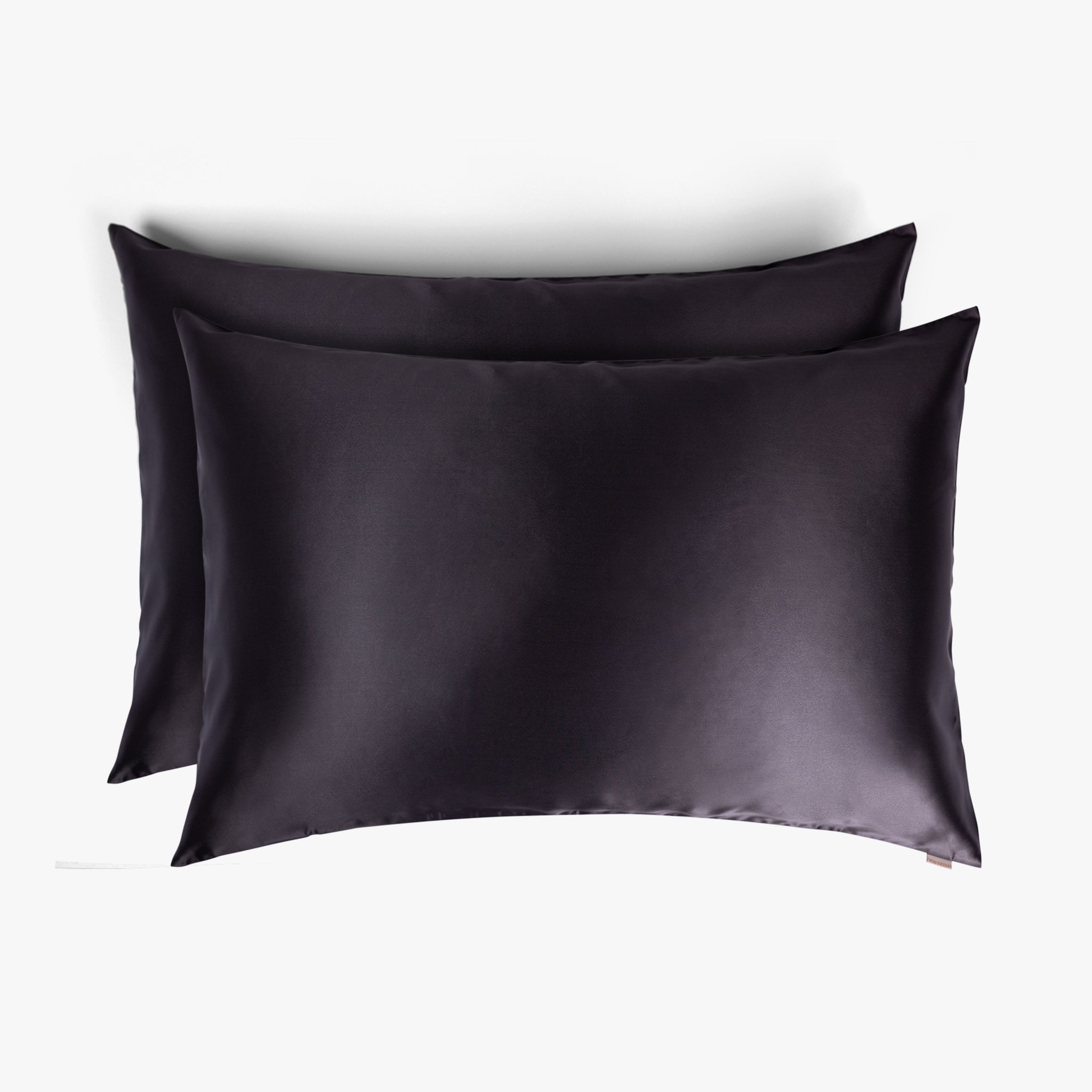 Dark grey silk pillowcases set of two stacked

