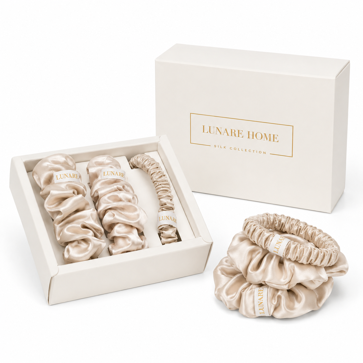 Silk Scrunchie Set - Champagne (Mixed Sizes)