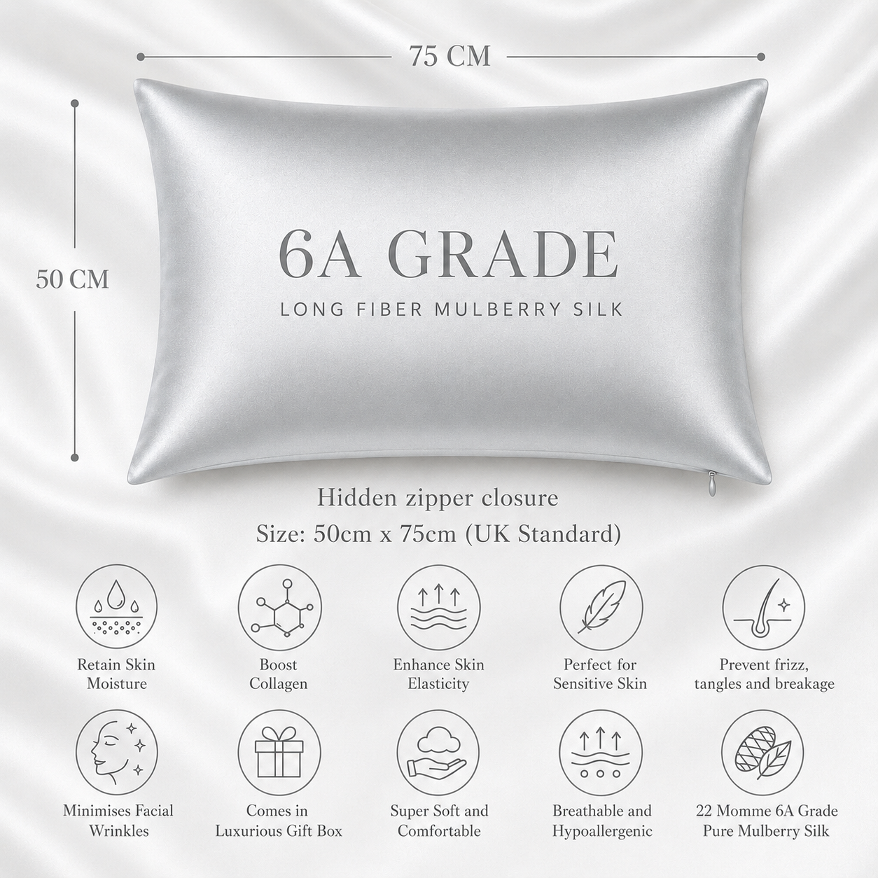 Silk Pillowcase - Silver (22-Momme)