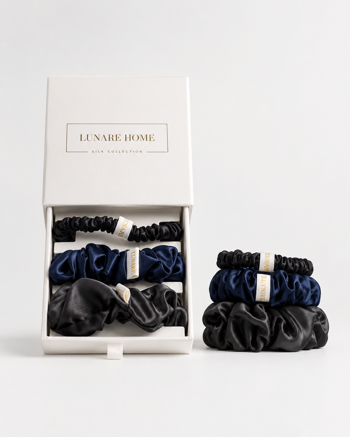 Silk Scrunchie Set - Midnight (Mixed Sizes)